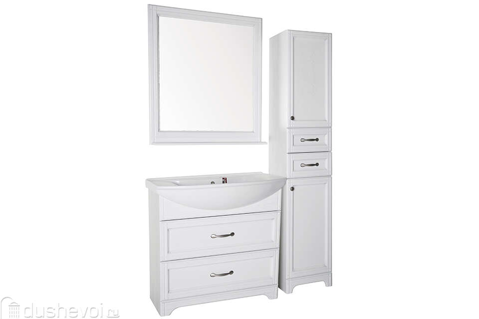 Комплект мебели ASB-Woodline Берта 80 белый (патина серебро) 212804