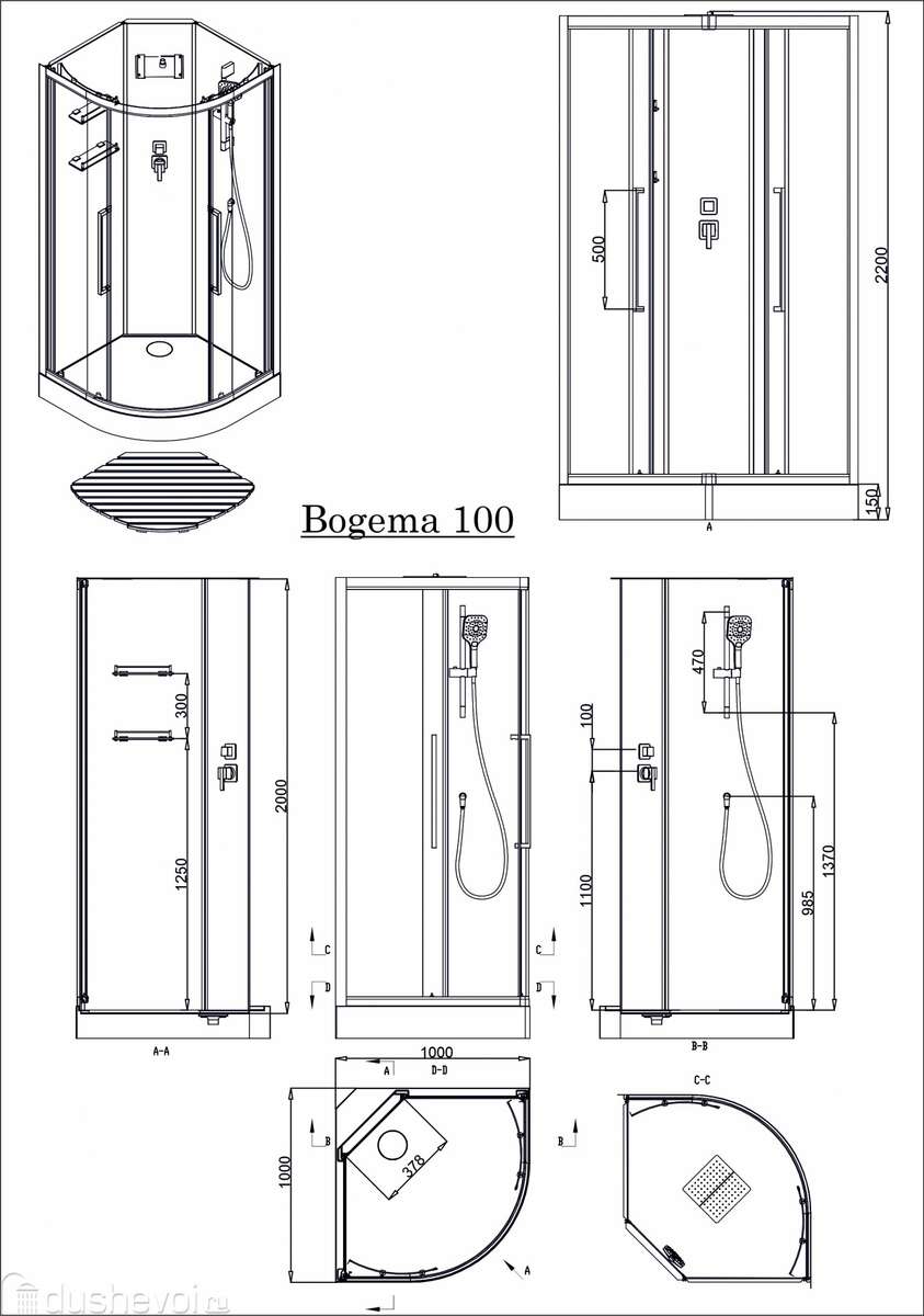 Душевая кабина Acquazzone Bogema 100x100, стекло прозрачное, профиль хром,  без электрики купить в Санкт-Петербурге - цена 145000 руб в  интернет-магазине сантехники Dushevoi.ru