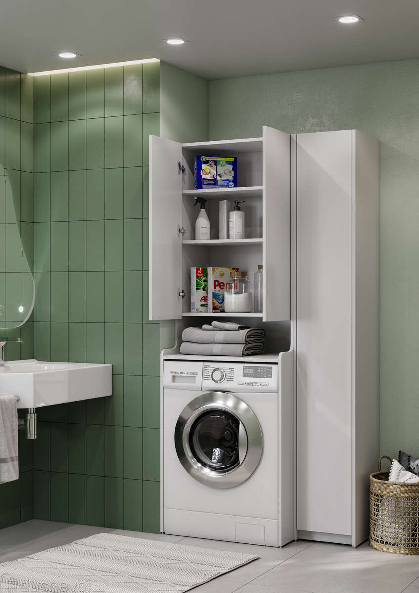 Шкаф наполный SanStar для стиральной машины для ванной комнаты белый