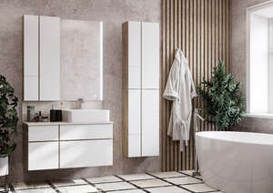 Мебель для ванной комнаты Акватон Мишель 100 см, подвесная, со столешницей, дуб эндгрейн, белый