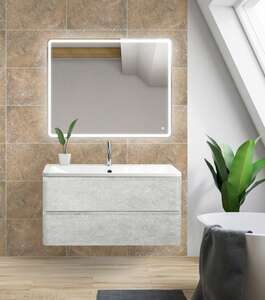 Мебель для ванной комнаты BelBagno Albano 90 см подвесная, 2 ящика, Cemento Verona Grigio