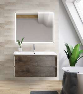 Мебель для ванной комнаты BelBagno Albano 90 см подвесная, 2 ящика, Rovere Nature Grigio