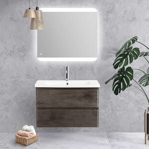 Мебель для ванной комнаты BelBagno Albano-Cer 80 см подвесная, 2 ящика, Robere Nature Grigio