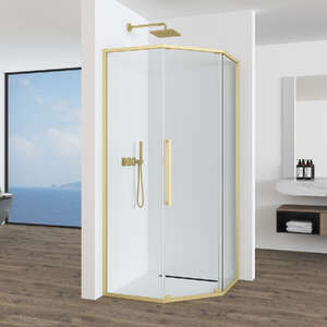 Душевой уголок Black&White Stellar Wind 90х90 S1150-9090G стекло прозрачное, профиль брашировонное золото (Brushed Gold)