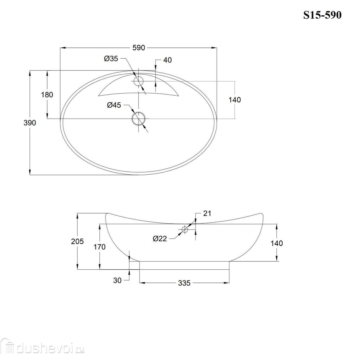 Раковина накладная BOND Oval 59 см S15-590 белая купить в Москве - цена  7990 руб в интернет-магазине сантехники Dushevoi.ru