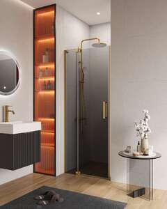 Душевая дверь в нишу Cezares SLIDER 80x227 SLIDER-B-1-80/90-GRIGIO-BORO стекло тонированное (графит), профиль брашированное золот