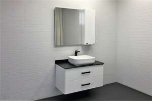 Мебель для ванной комнаты Comforty Амстердам 00-00005494 95 см, подвесная, белая с черной матовой столешницей