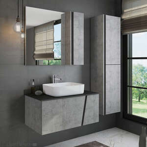 Мебель для ванной комнаты Comforty Эдинбург-90 бетон светлый с черной столешницей, с Comforty T-Y9378, подвесная
