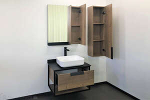 Мебель для ванной комнаты Comforty Кёльн 4149065 75 см, подвесная, темно-коричневая с черной столешницей