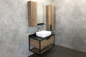 Мебель для ванной комнаты Comforty Кёльн 4149965 90 см, подвесная, темно-коричневая с черной столешницей