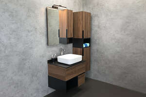 Комплект мебели Comforty Штутгарт 00-00001884 75 см, подвесная, коричневая с черной столешницей