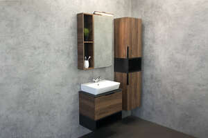 Мебель для ванной комнаты Comforty Штутгарт 4151039 60 см, подвесная, коричневая с черной столешницей