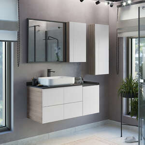 Мебель для ванной комнаты Comforty Таллин 00-00009969 80 см, подвесная, коричневая с антрацитовой столешницей