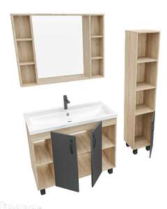 Мебель для ванной комнаты Grossman Флай 100 напольная с дверцей, дуб сонома/серая