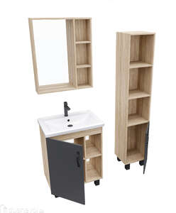 Мебель для ванной комнаты Grossman Флай 60 напольная с дверцей, дуб сонома, серая