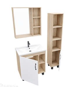 Мебель для ванной комнаты Grossman Флай 70 напольная с дверцей, дуб сонома/белая