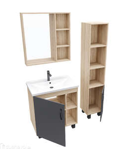 Мебель для ванной комнаты Grossman Флай 70 напольная с дверцей, дуб сонома/серая