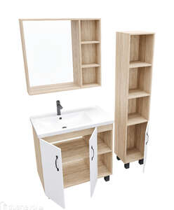 Мебель для ванной комнаты Grossman Флай 80 напольная с дверцей, дуб сонома/белая
