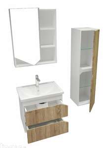 Мебель для ванной комнаты Grossman Инлайн 60 подвесная, 2 ящика, белая/дуб сонома