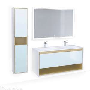Мебель для ванной комнаты Jorno Glass 122 см подвесная, белая-дуб сонома