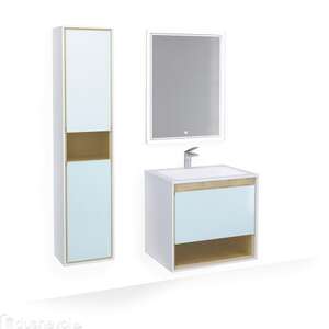 Мебель для ванной комнаты Jorno Glass 62 см подвесная, белая-дуб сонома