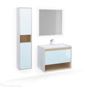 Мебель для ванной комнаты Jorno Glass 77 см подвесная, белая-дуб сонома
