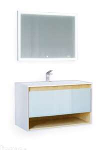 Мебель для ванной комнаты Jorno Glass 97 см подвесная, белая-дуб сонома