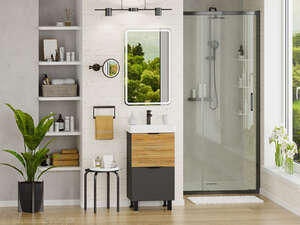 Мебель для ванной комнаты Misty Форест 50 см напольная, светлое дерево, серая