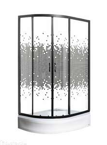 Душевой уголок Мономах ДУ 100/80/180 МЗ BL R правый, с поддоном, стекло с рисунком, профиль черный