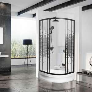 Душевой уголок Мономах ДУ 70/180 МЗ BL с поддоном, стекло с рисунком, профиль черный