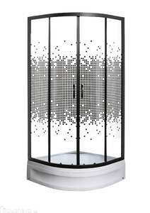 Душевой уголок Мономах ДУ 80/180 МЗ BL с поддоном, стекло с рисунком, профиль черный