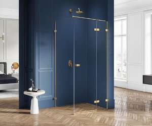 Душевой уголок New Trendy AVEXA Gold 80x70 EXK-1729 стекло прозрачное, профиль брашированное золото