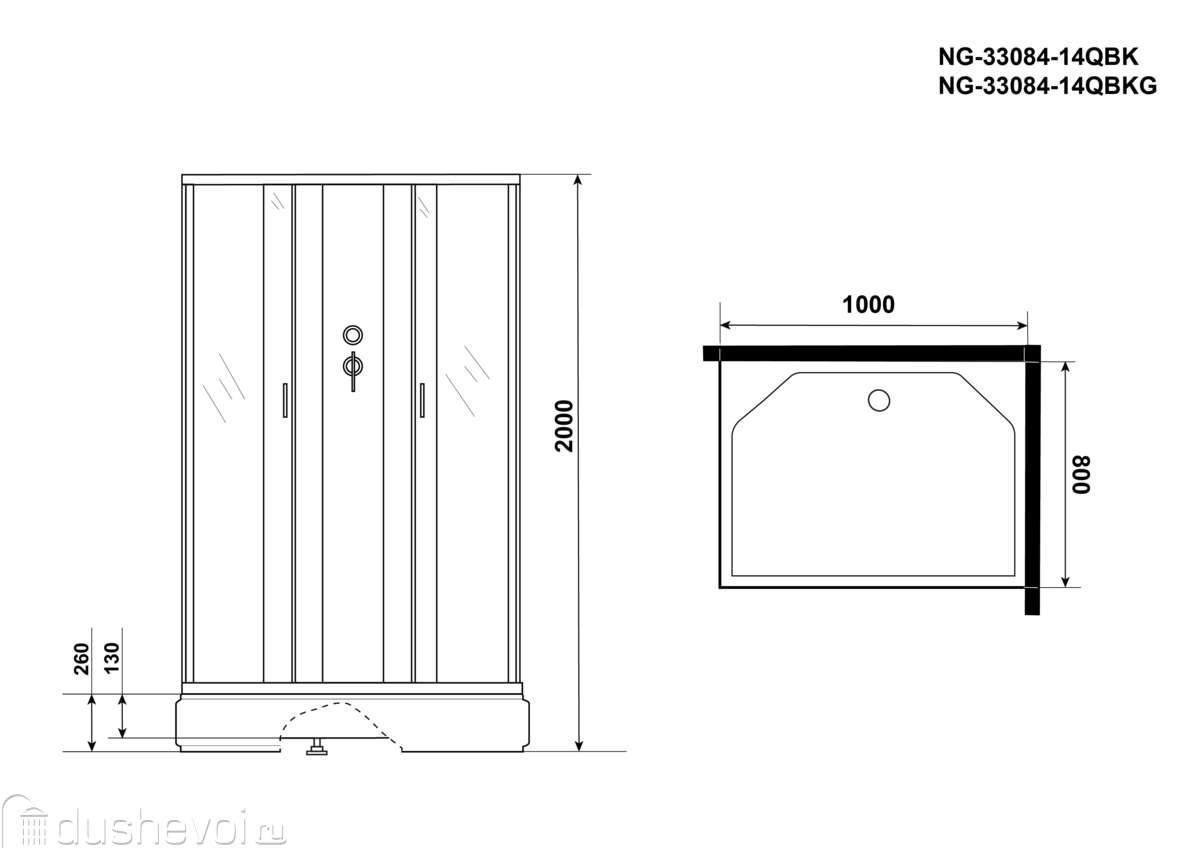 Душевая кабина Niagara Classic 100х80 NG-33084-14QBKG стекло матовое,  профиль матовый хром купить в Калуге - цена 38800 руб в интернет-магазине  сантехники Dushevoi.ru