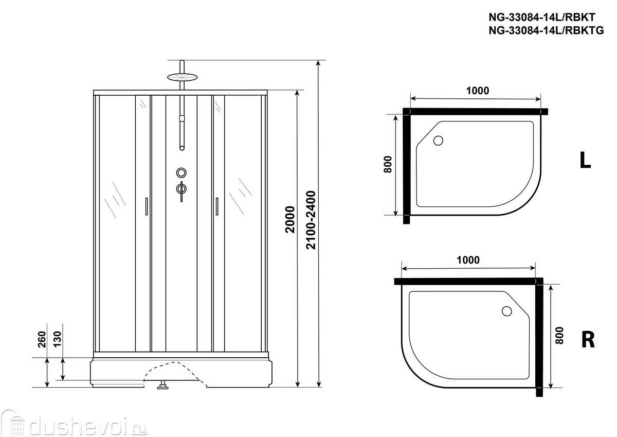 Душевая кабина Niagara Classic 100x80 NG-33084-14LBKTG стекло матовое,  профиль серебро купить в Нефтеюганске - цена 36700 руб в интернет-магазине  сантехники Dushevoi.ru