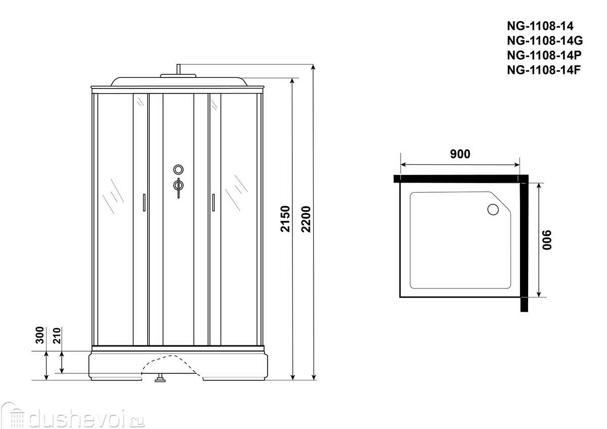 Душевая кабина Niagara Classic 90x90 NG-1108-14P стекло матовое, профиль  серебро купить в Калуге - цена 42700 руб в интернет-магазине сантехники  Dushevoi.ru