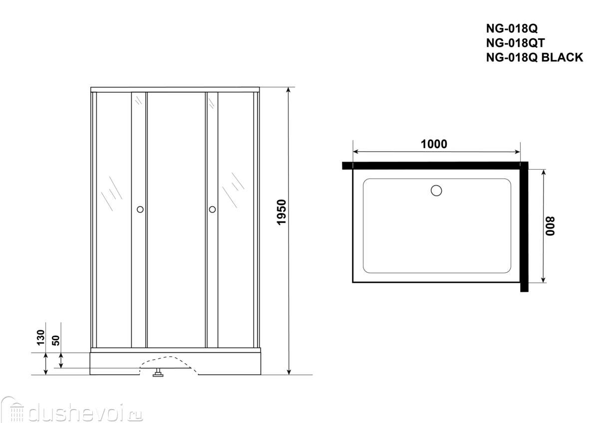 Душевой уголок Niagara Eco 100х80 NG-018-14QT стекло тонированное, профиль  черный купить в Одинцово - цена 18600 руб в интернет-магазине сантехники  Dushevoi.ru