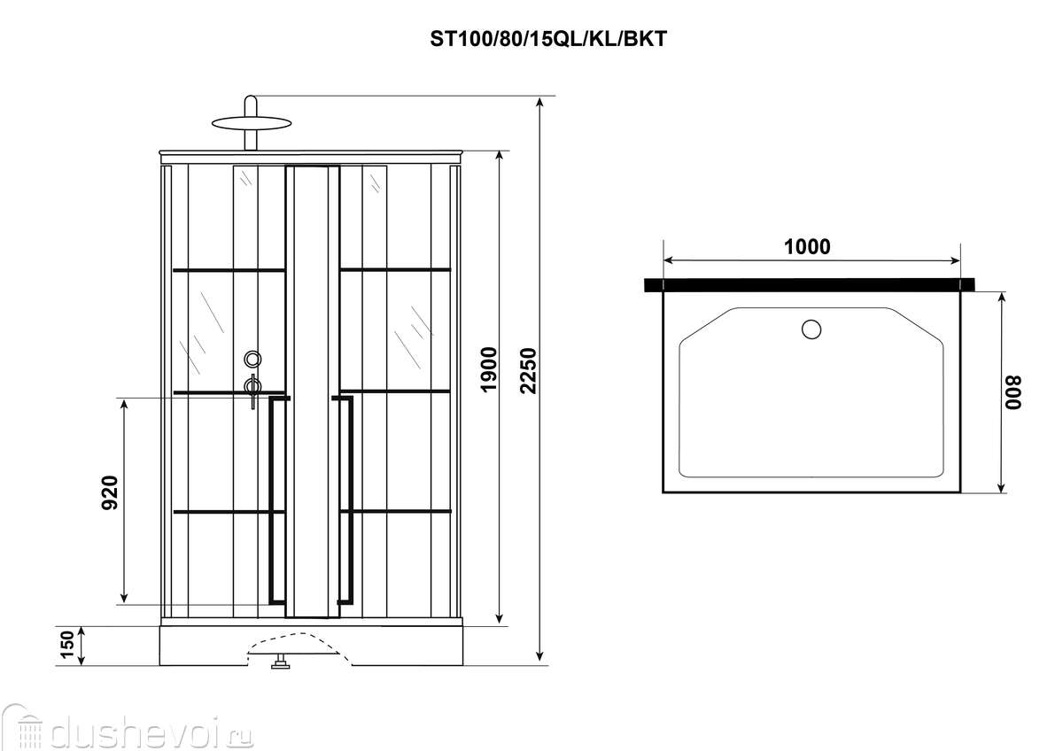 Душевая кабина Niagara Standart 100х80 ST100/80/15QL/KL/BKT стекло  прозрачное, профиль черный купить в Москве - цена 44600 руб в  интернет-магазине сантехники Dushevoi.ru