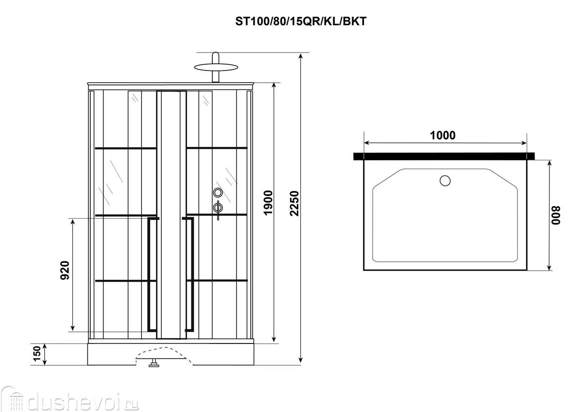 Душевая кабина Niagara Standart 100х80 ST100/80/15QR/KL/BKT стекло  прозрачное, профиль черный купить в Москве - цена 48900 руб в  интернет-магазине сантехники Dushevoi.ru