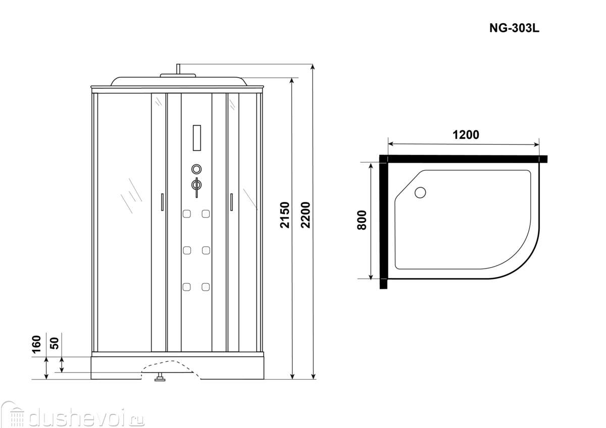 Душевая кабина Niagara Ultra 120х80 NG-303-01L стекло прозрачное, профиль  хром купить в Екатеринбурге - цена 79400 руб в интернет-магазине сантехники  Dushevoi.ru