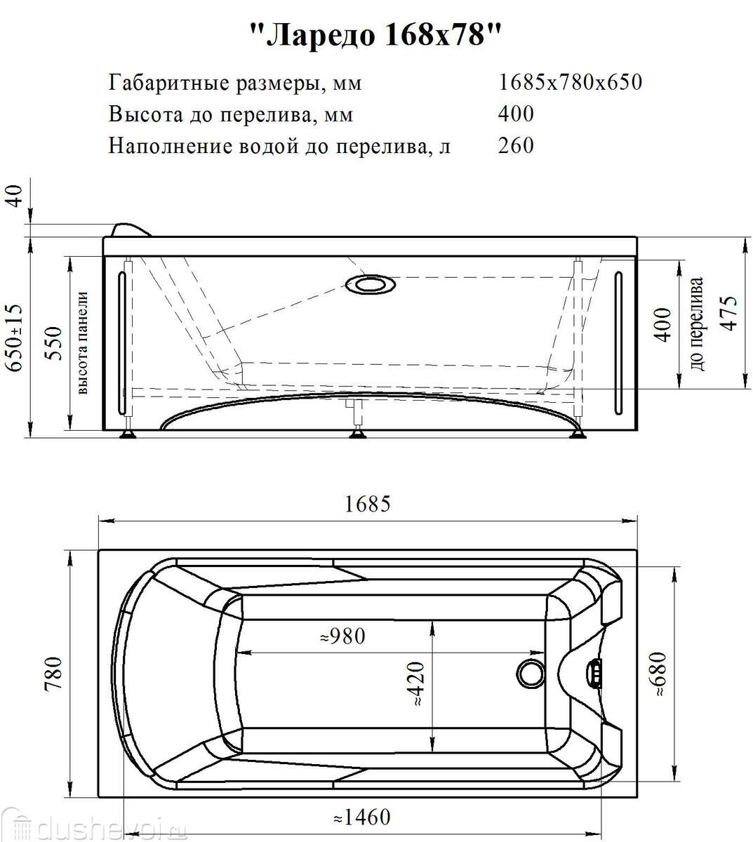 Акриловая ванна Радомир Ларедо 168x78 1-01-0-0-1-027 белая купить в Москве  - по низкой цене в интернет-магазине сантехники Dushevoi.ru