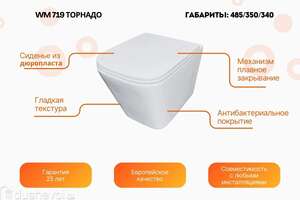 Унитаз подвесной Relisan WM 719 белый, с крышкой микролифт