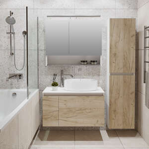 Мебель для ванной комнаты Runo Бари 80 см подвесная, белая, крафт дуб