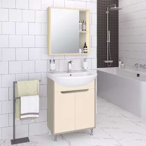 Мебель для ванной комнаты Runo Эконова 50 см напольная, дверцы, какао-бежевая
