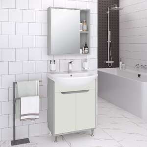 Мебель для ванной комнаты Runo Эконова 50 см напольная, дверцы, серо-оливковая