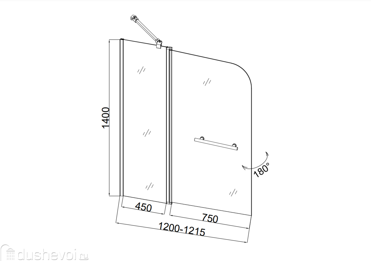 Душевая шторка на ванну Taliente 120x140 см TA-1214CB стекло прозрачное,  профиль черный купить в Москве - цена 18600 руб в интернет-магазине  сантехники Dushevoi.ru