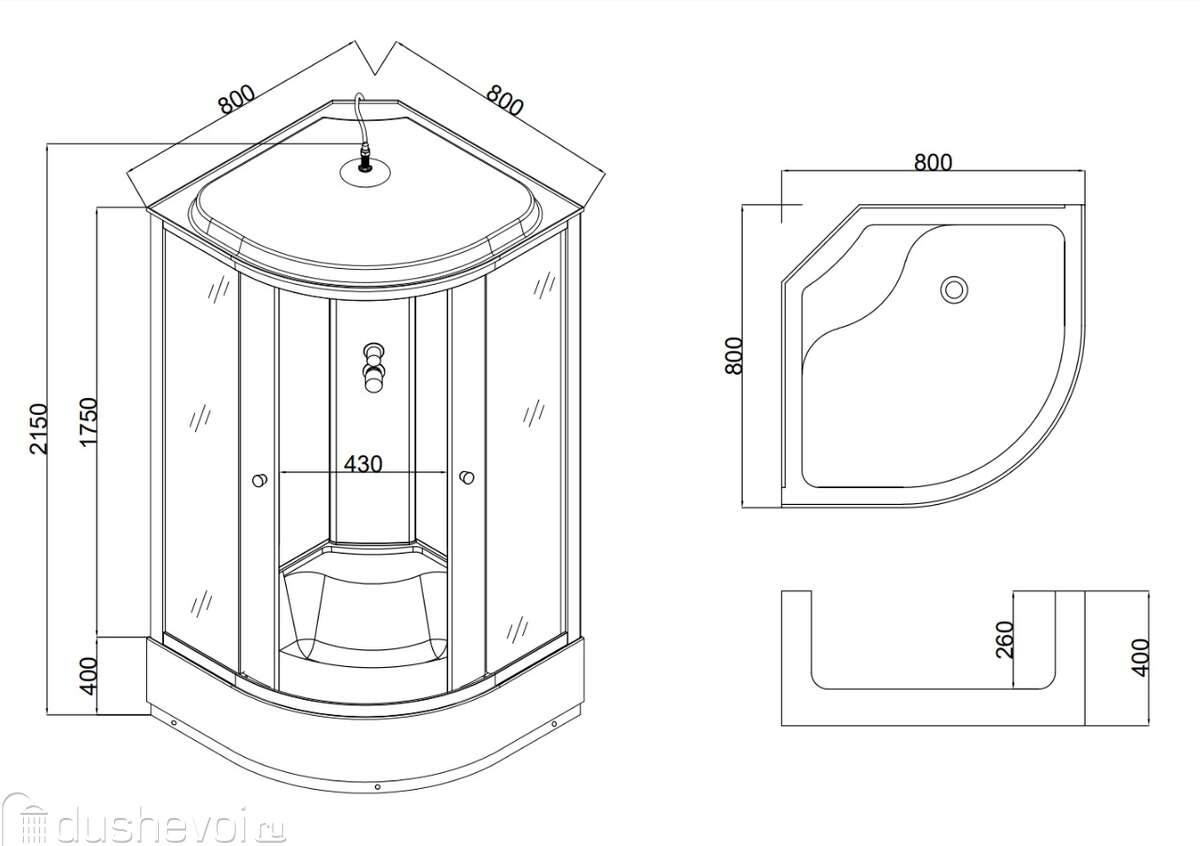 Душевая кабина Taliente 80x80 TA-8080G с крышей, стекло тонированное ...