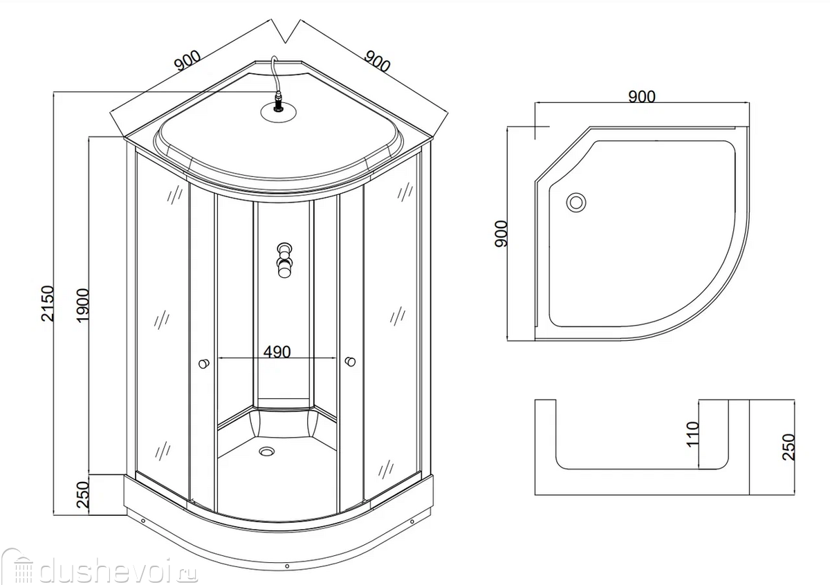 Душевая кабина Taliente 90x90 TA-9091M с крышей, стекло рифленое, профиль  матовый хром, со средним поддоном купить в Москве - цена 30600 руб в  интернет-магазине сантехники Dushevoi.ru