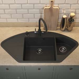 Кухонная мойка Uperwood Quartz Premium UPD-06-04 101 см угловая двухсекционная, черная
