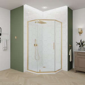 Душевой уголок Veconi Ottimo P10 G 80x80 OP10G-8080-01-C9 стекло прозрачное, профиль брашированное золото