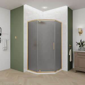 Душевой уголок Veconi Ottimo P10 G 80x80 OP10G-8080-12-C9 стекло матовое, профиль брашированное золото